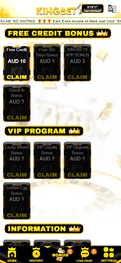 Kingbet9 Casino mobile promotions area with bonus offers