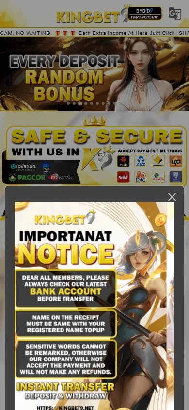 Kingbet9 Casino mobile home experience for Australian players